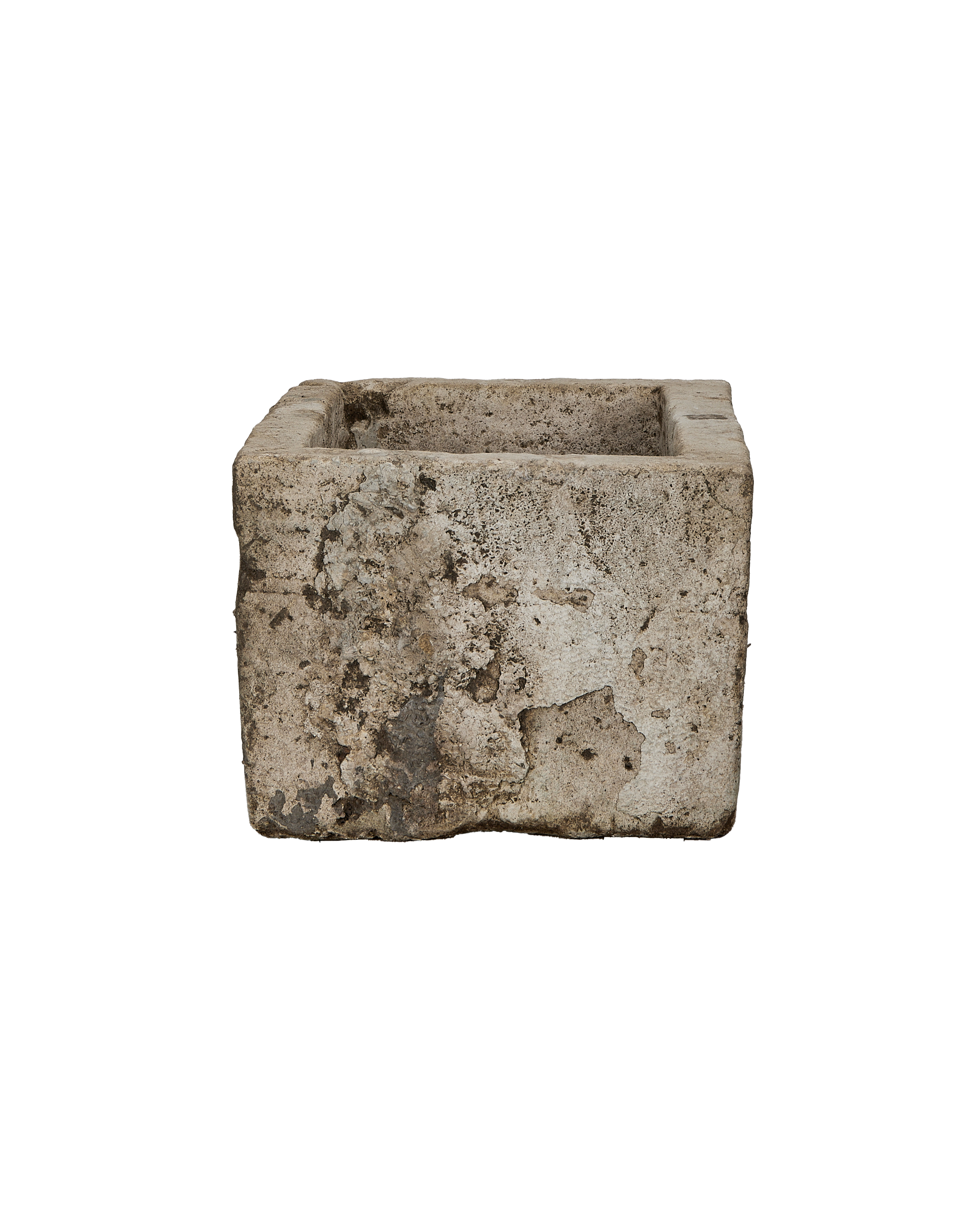 Vintage Indonesian limestone trough, showing distressed texture and weathered gray patina.