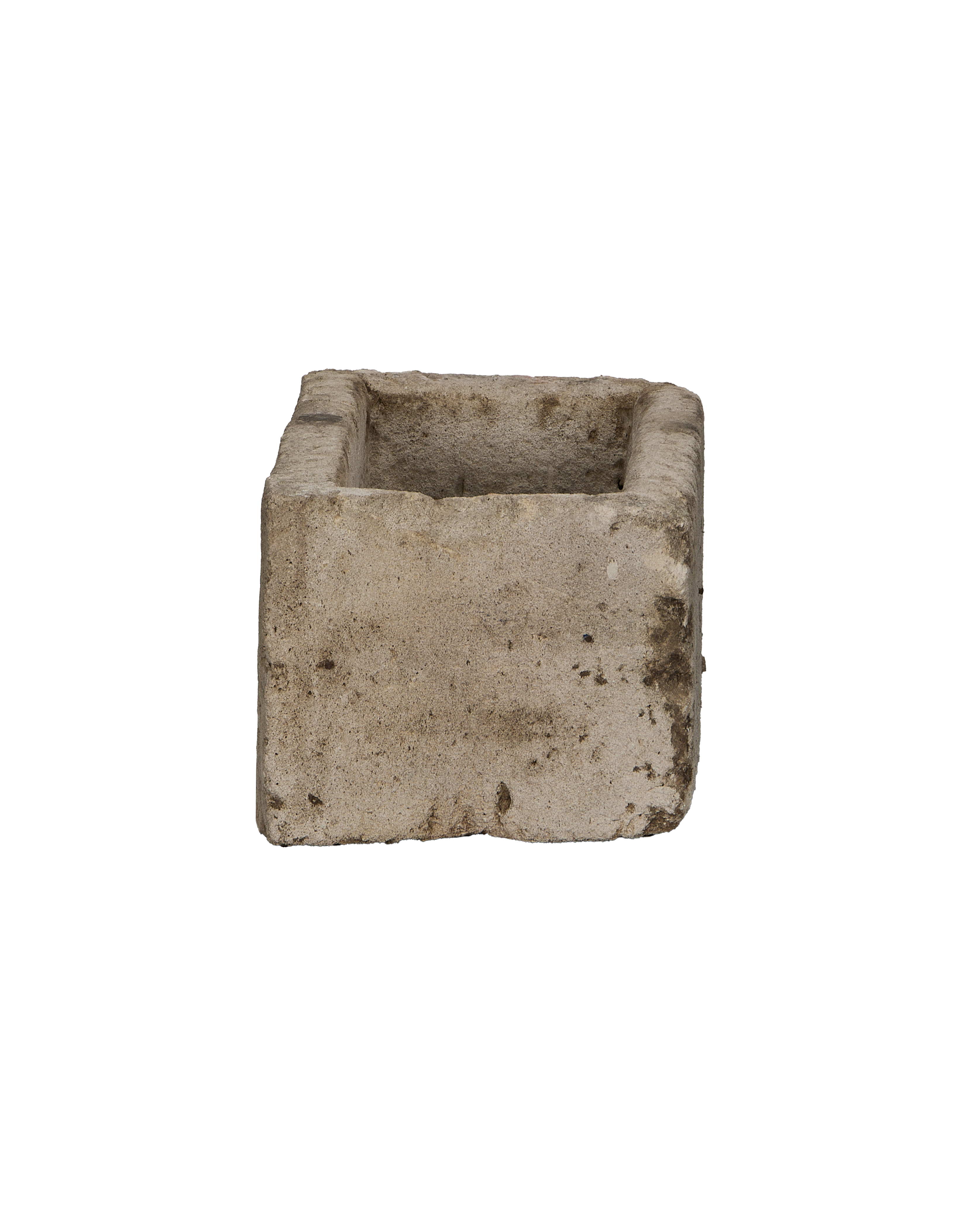 Vintage Indonesian limestone rectangle trough, showing weathered texture and interior cavity.