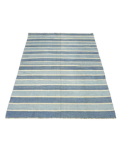 Dhurrie Rug - Blue Stripes and Yellow Accents