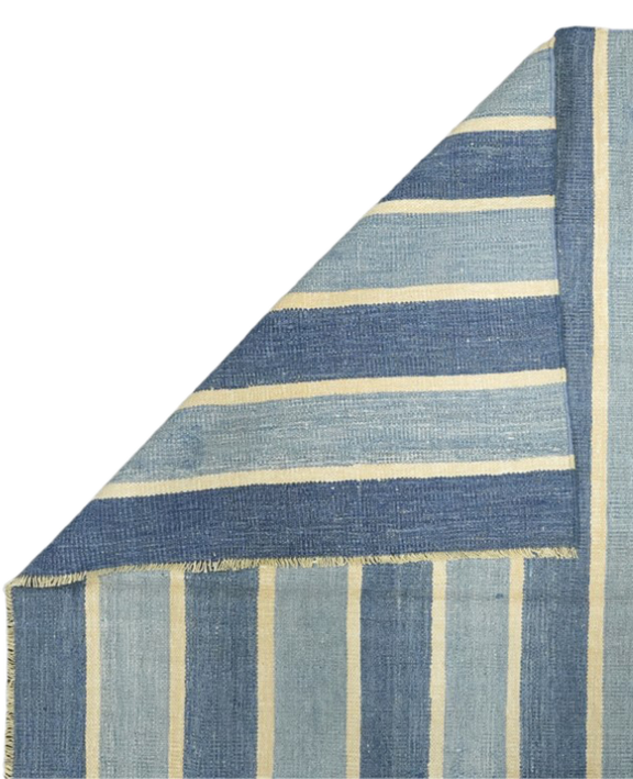 Dhurrie Rug - Blue Stripes and Yellow Accents