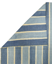 Dhurrie Rug - Blue Stripes and Yellow Accents