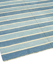 Dhurrie Rug - Blue Stripes and Yellow Accents