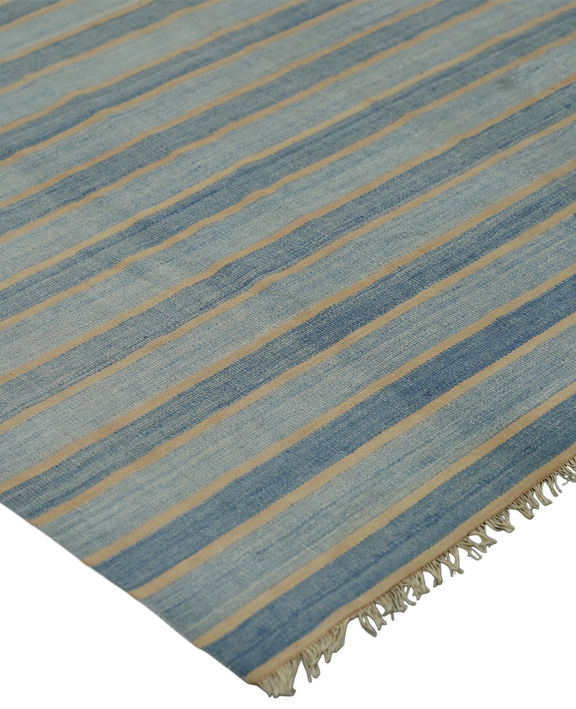 Dhurrie Rug - Light Blue Stripes