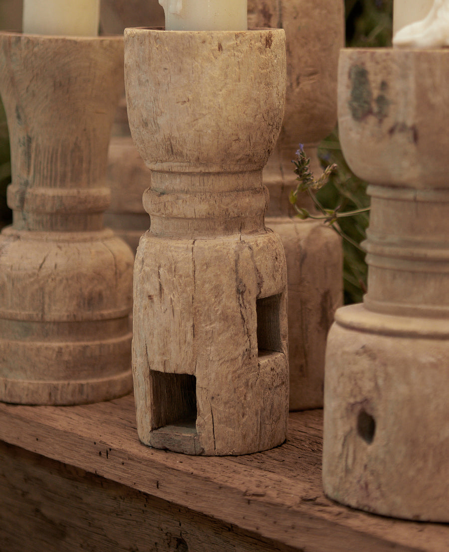 Vintage Candle Stand - Pillar from India made of Wood