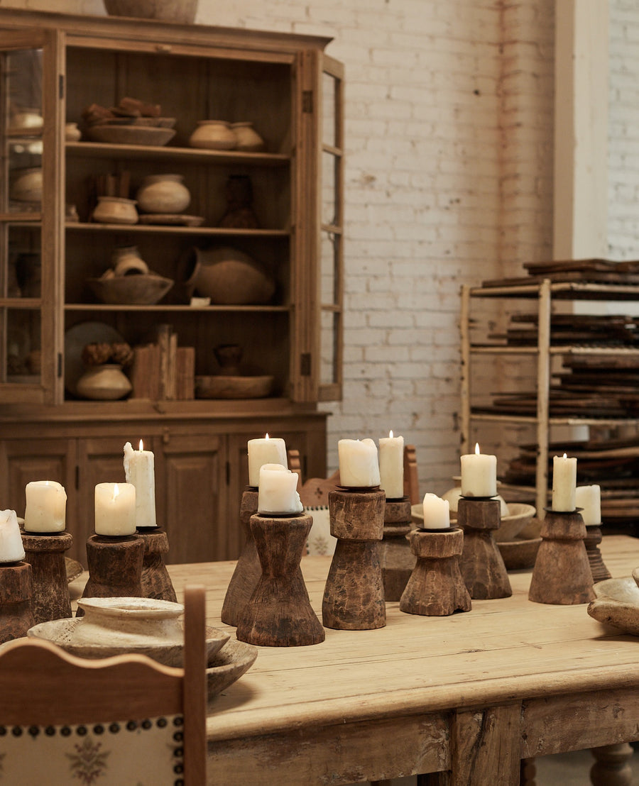 Vintage Candle Stand - Cup Natural from India made of Wood