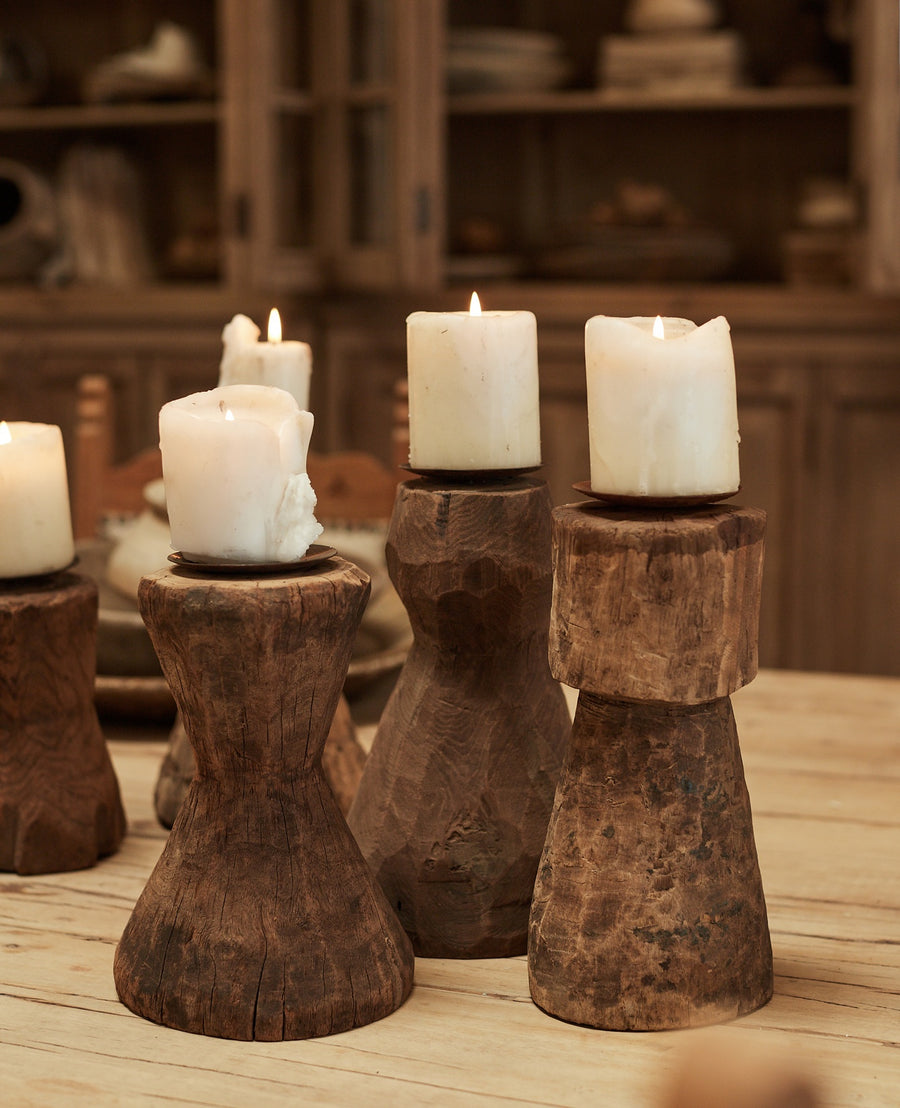 Vintage Candle Stand - Cup Natural from India made of Wood