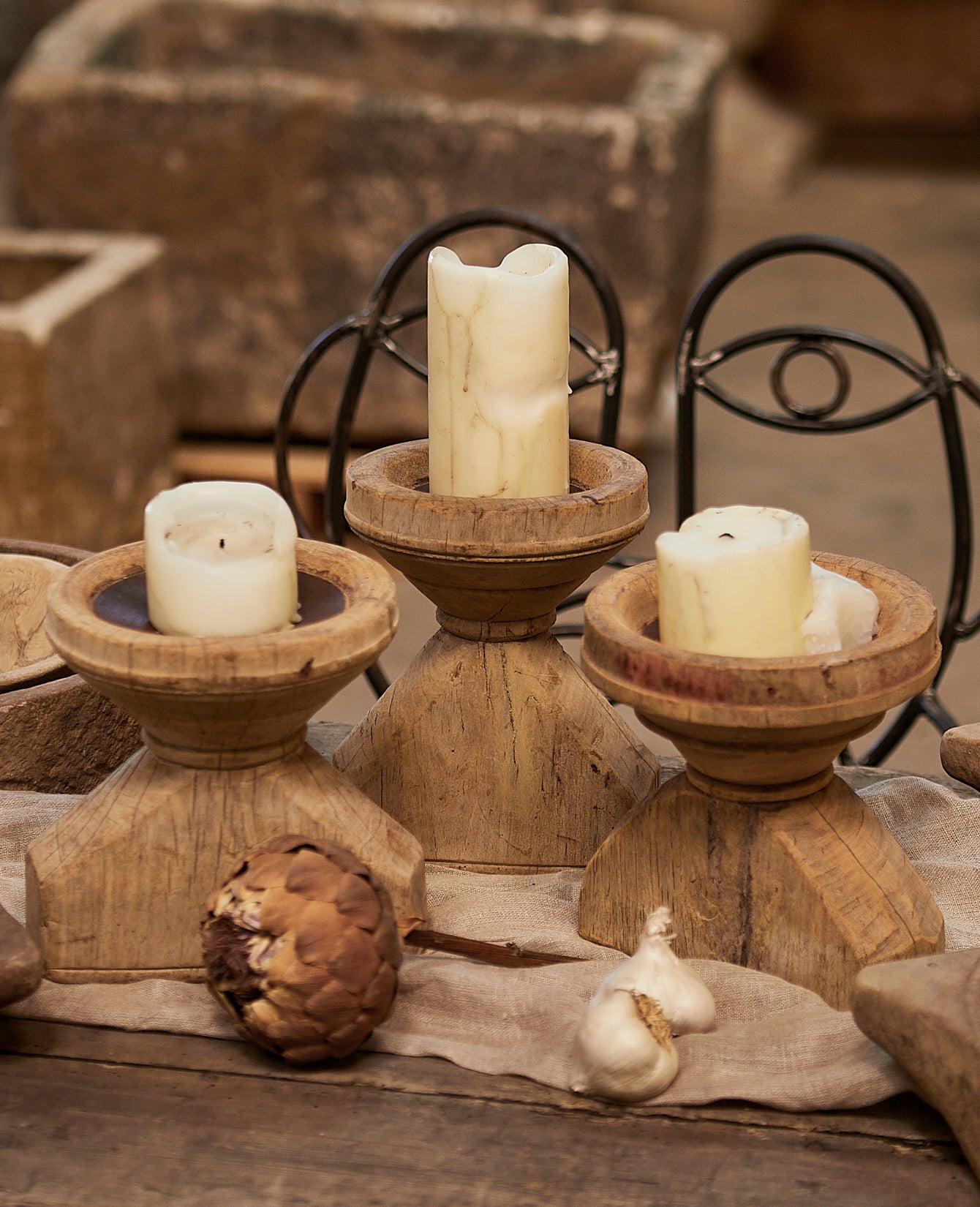 Vintage Candle Stand - Seeder from India made of Wood