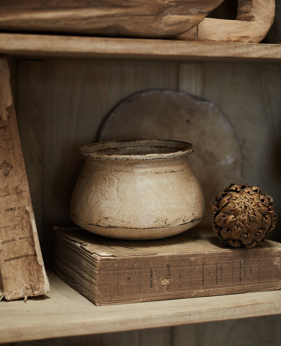 Vintage Clay Vessel - Antique White from India made of Ceramic