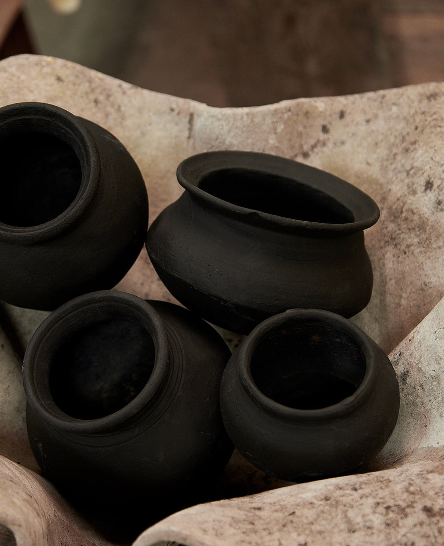 Vintage Clay Vessel - Black from India made of Ceramic