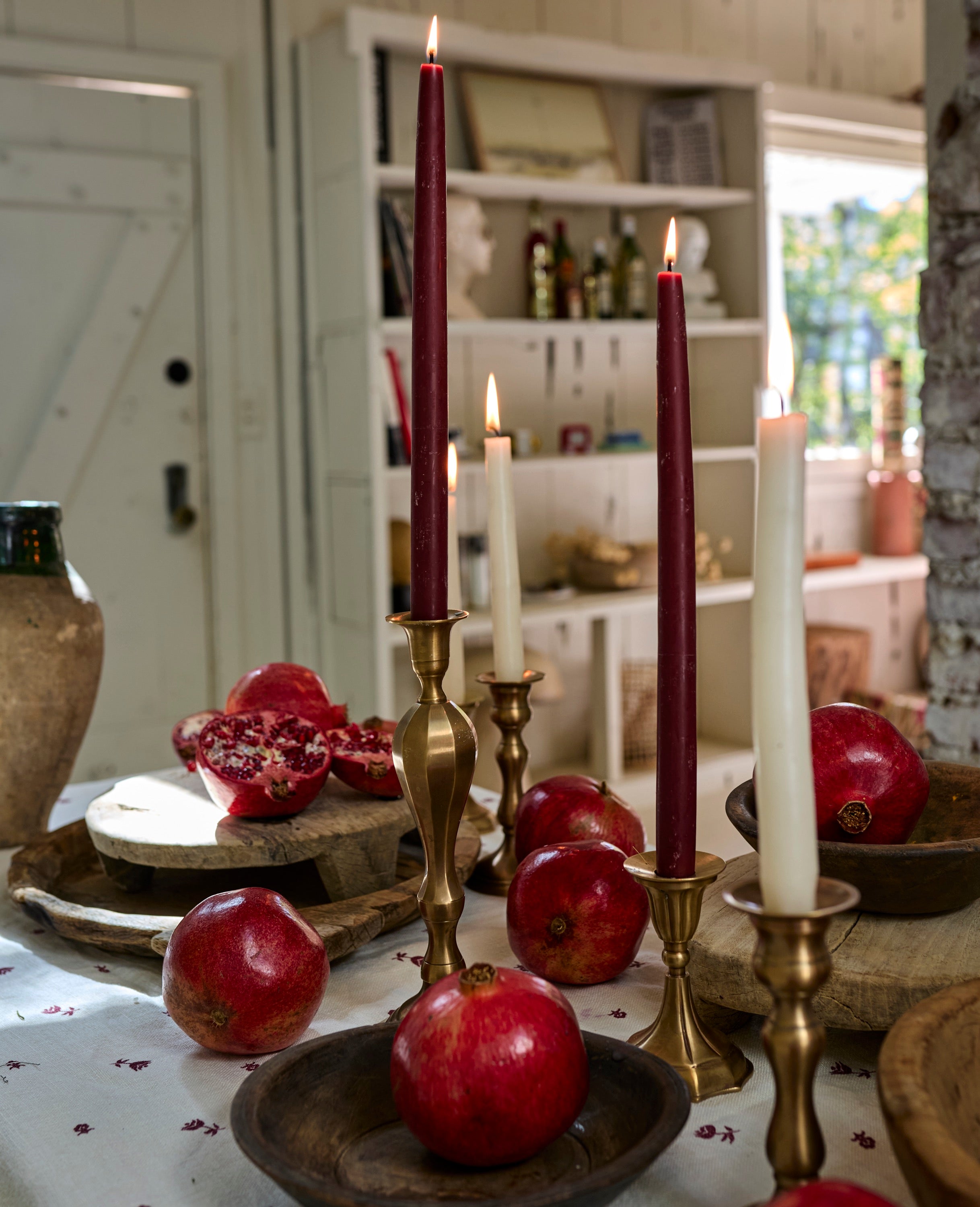 Drippy Beeswax Taper Candle - Burgundy