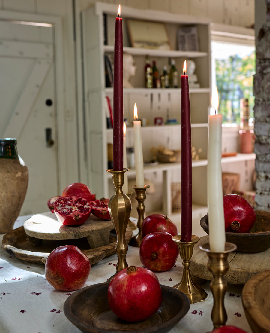 Drippy Beeswax Taper Candle - Burgundy