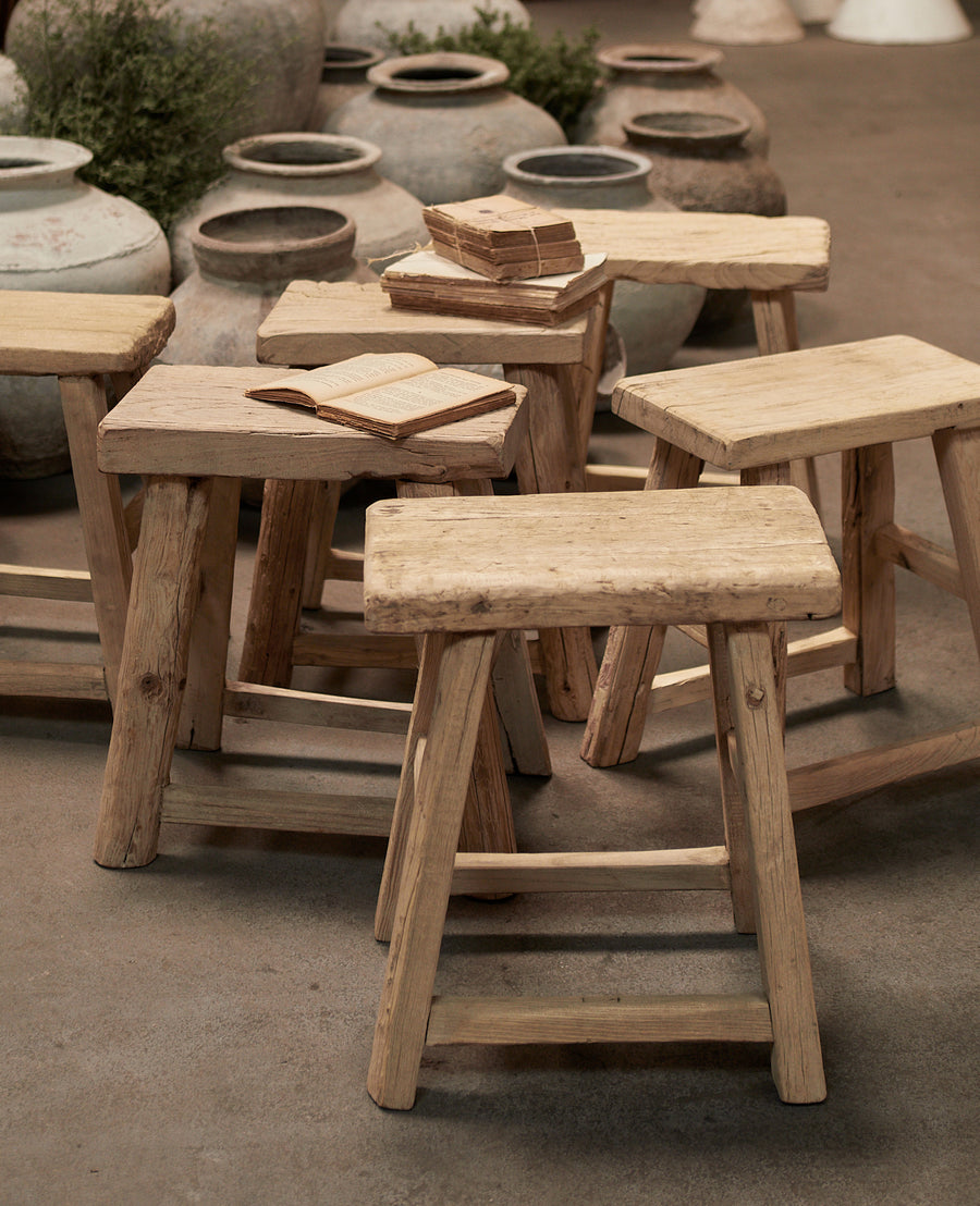 Reproduction Elm Wood Stool - Bleached from China made of Wood