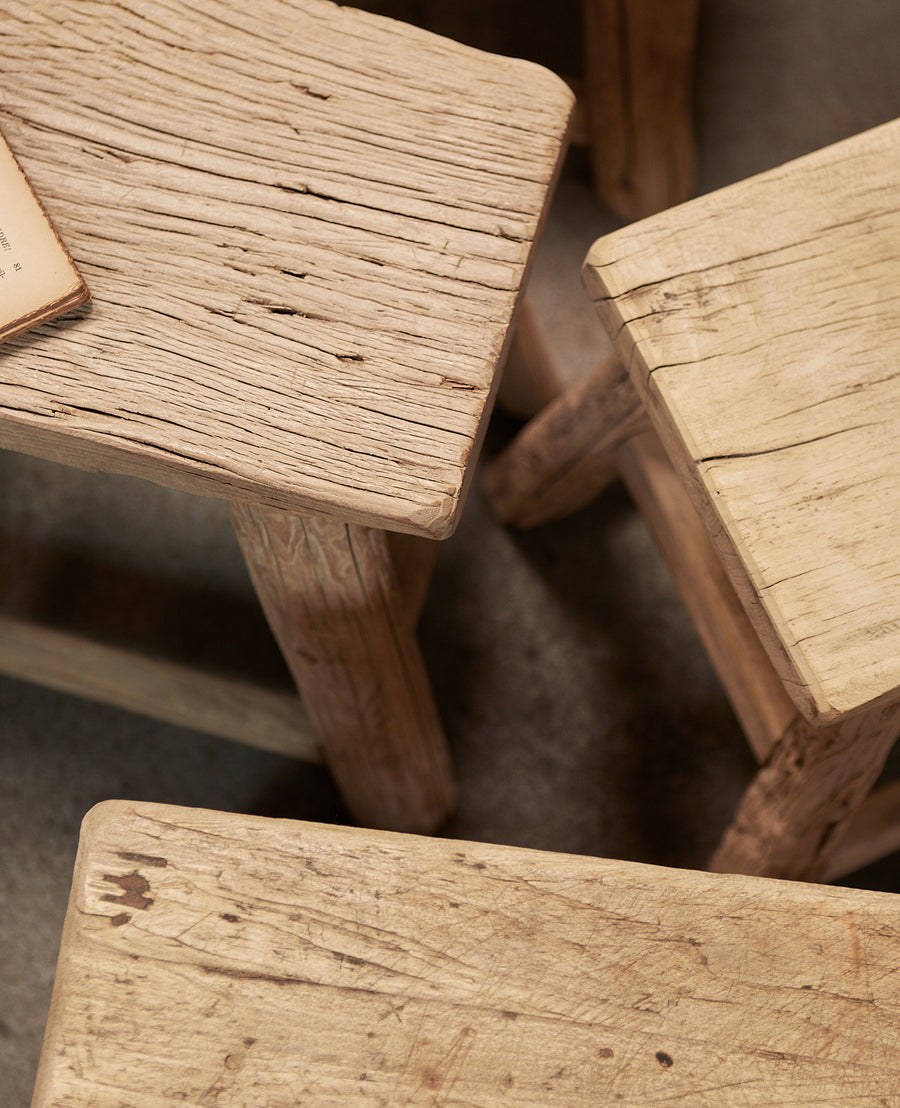 Reproduction Elm Wood Stool - Bleached from China made of Wood