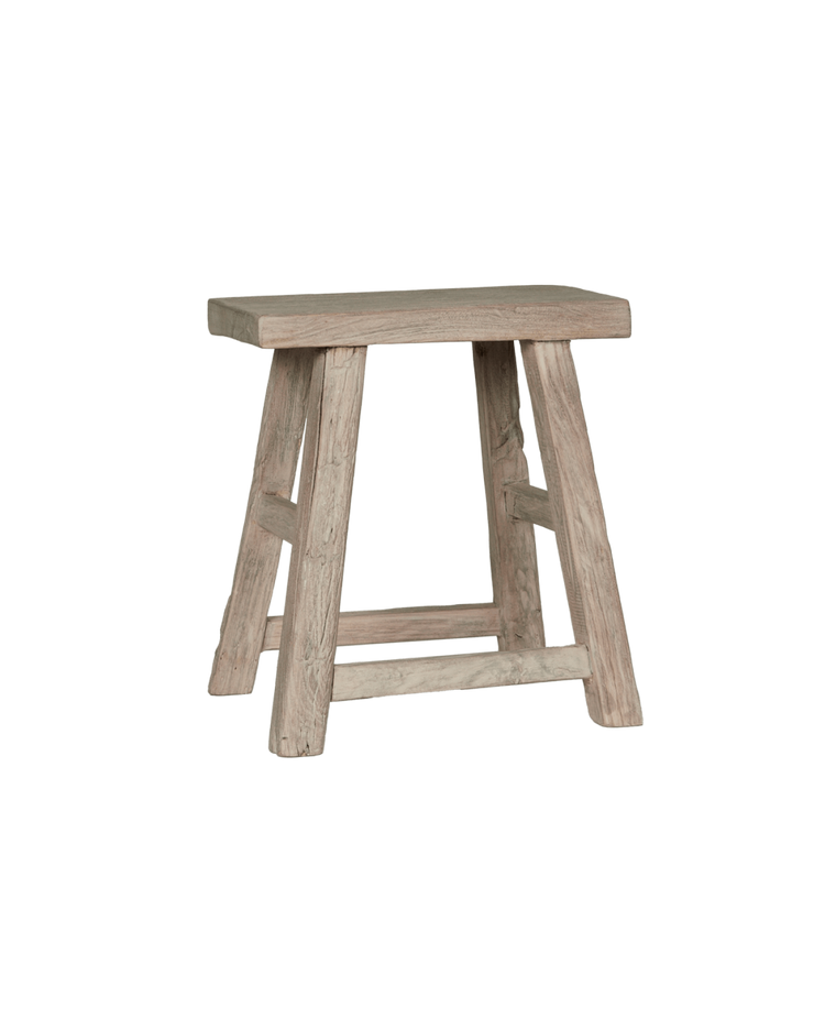 Elm Wood Stool - White Wash