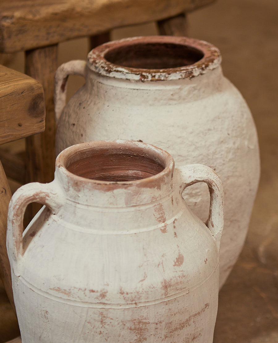 Vintage Two Handle Pot - White Wash from Turkey made of Ceramic