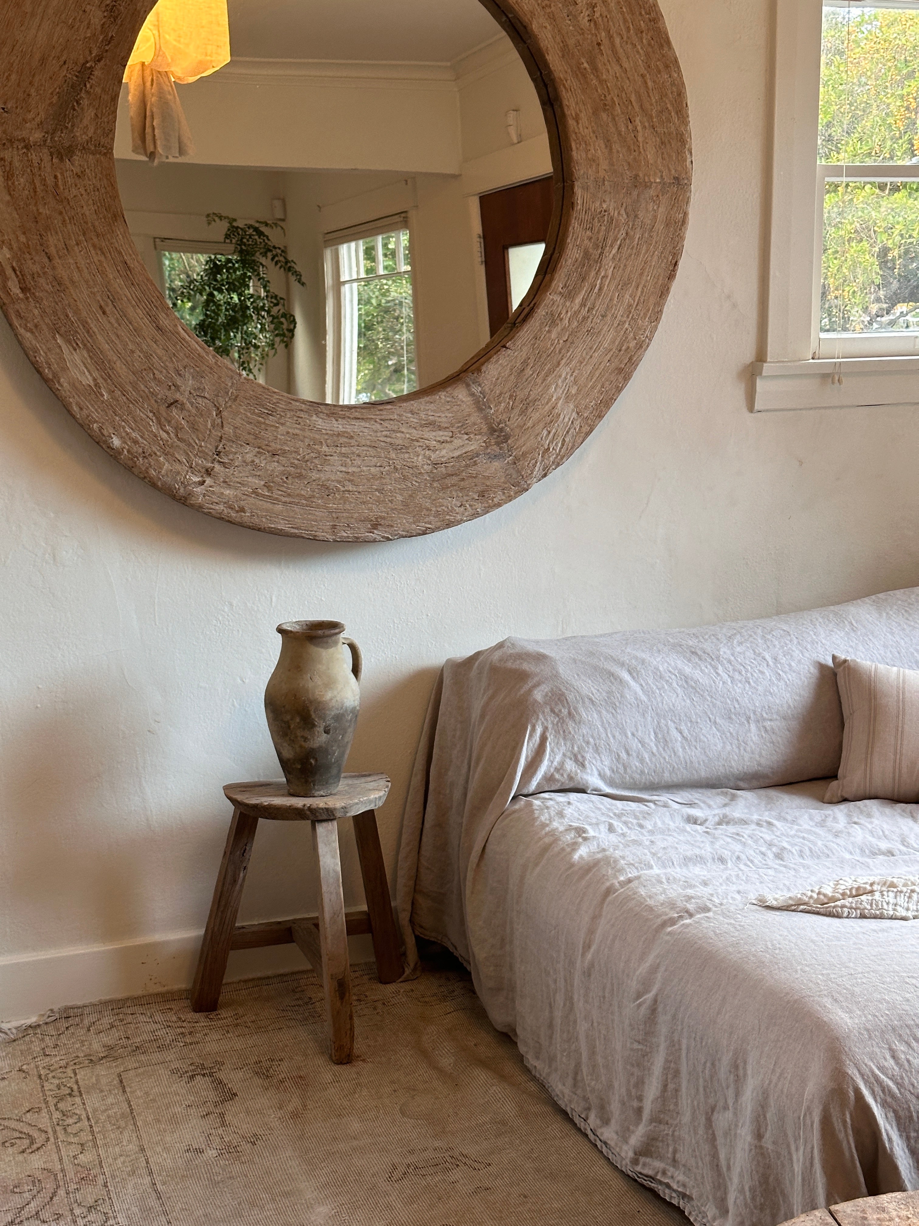 Reclaimed Wheel Mirror - Bleached from India made of Wood