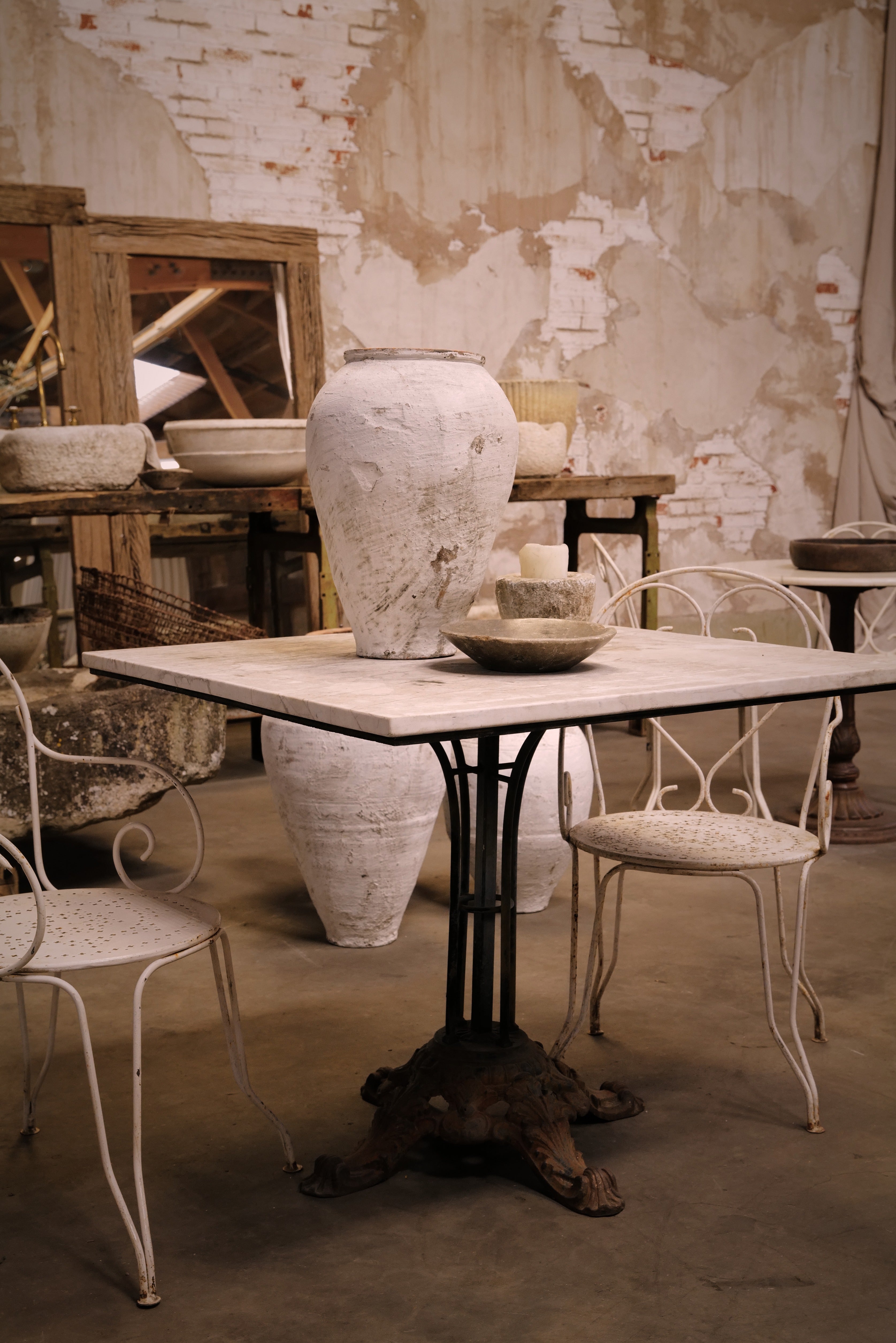 Antique Marble Bistro Dining Table - Square from France made of Marble
