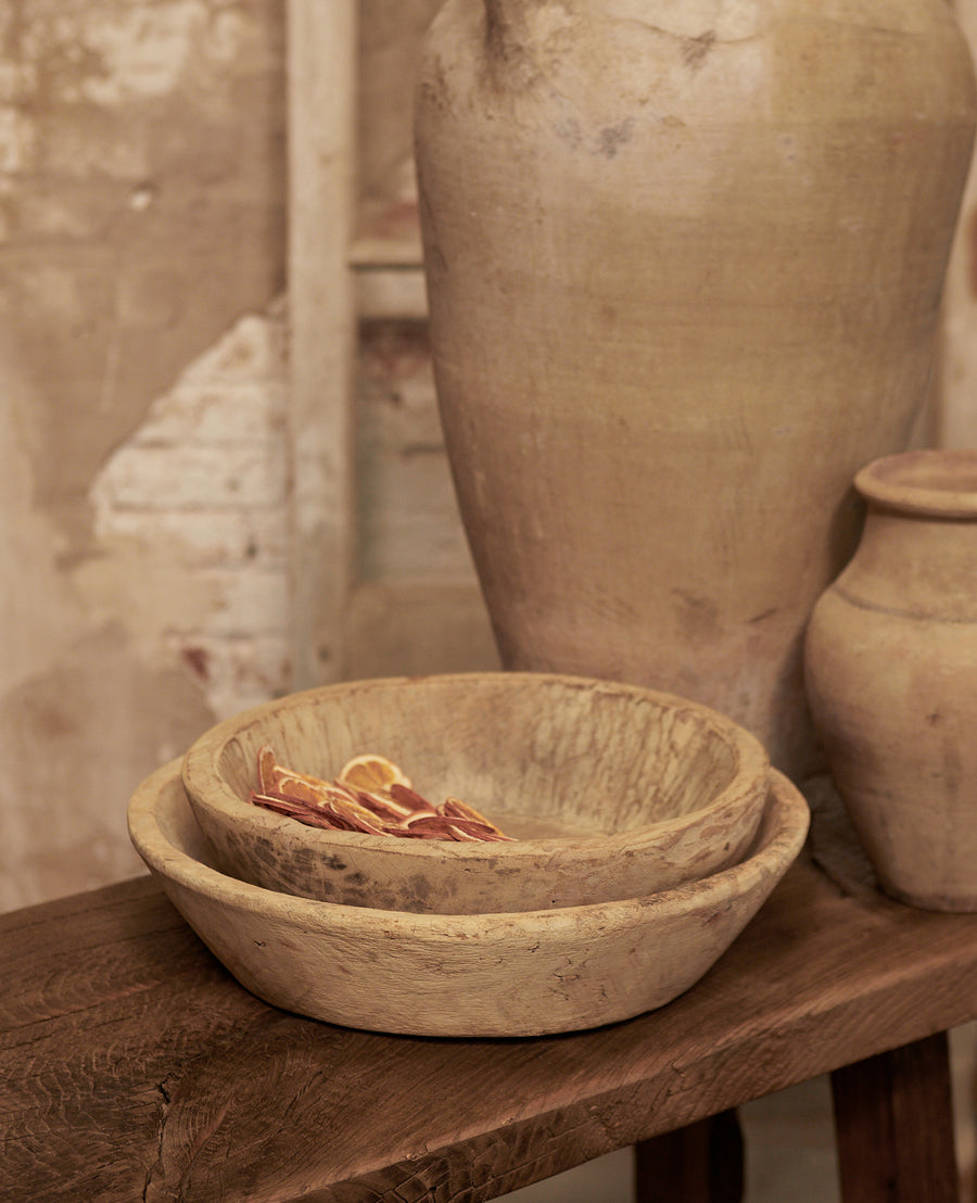 Vintage Wood Bowl - Bleached from India made of Wood