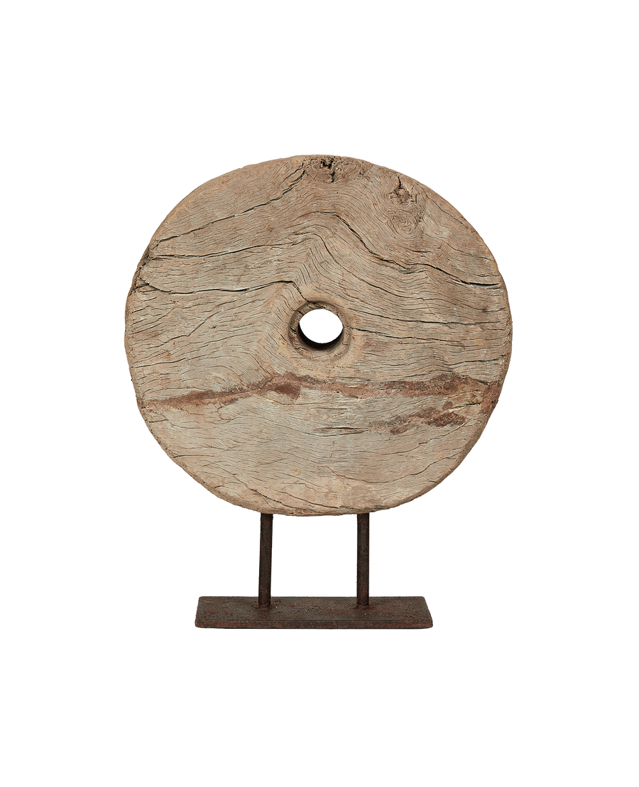 Antique Wood Wheel on Stand from India made of Wood