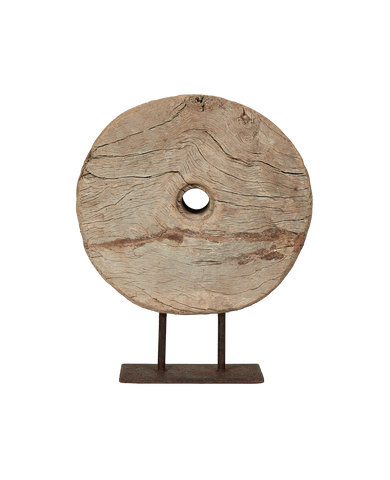 Antique Wood Wheel on Stand from India made of Wood