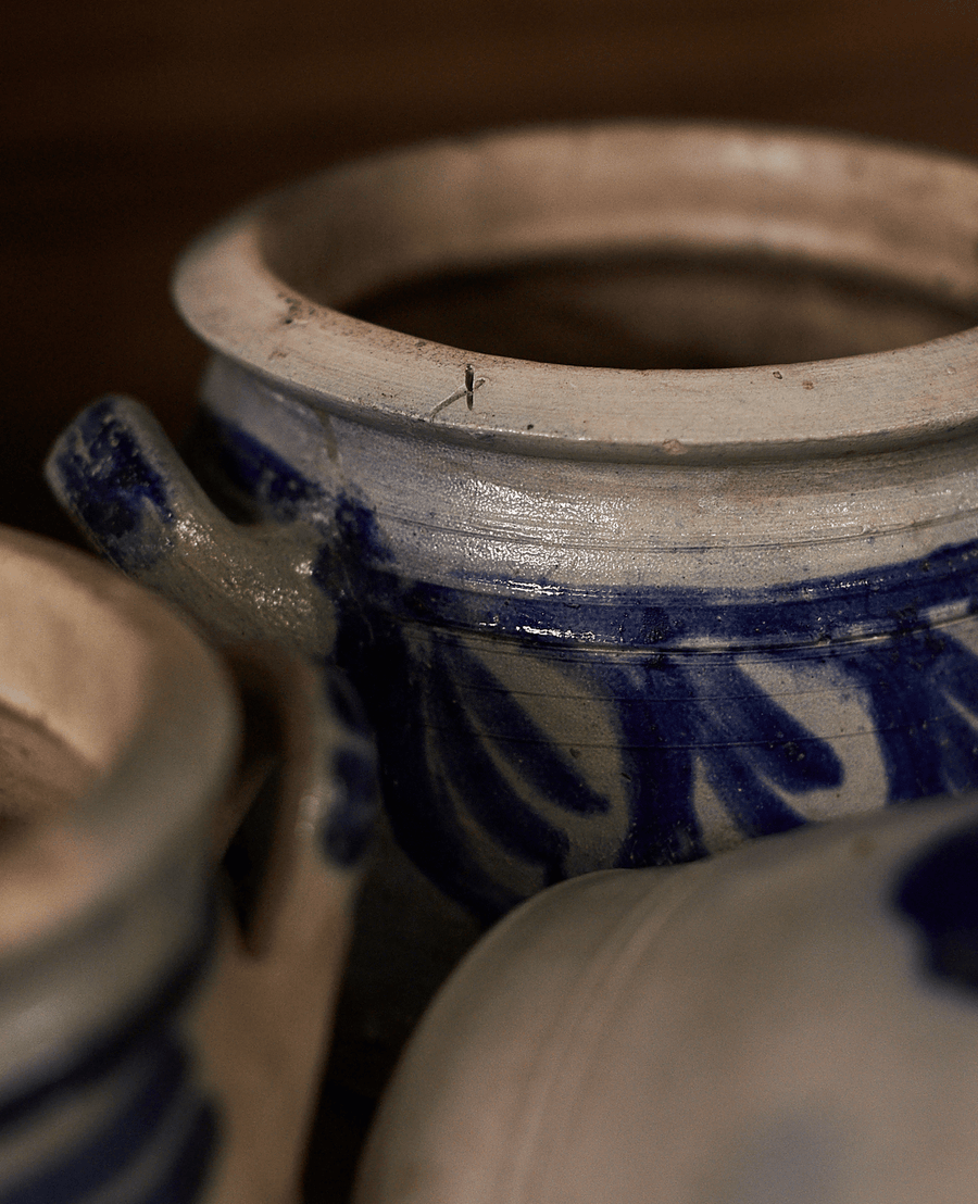 Antique Confit Jar - Blue Alsace Glaze from France made of Ceramic