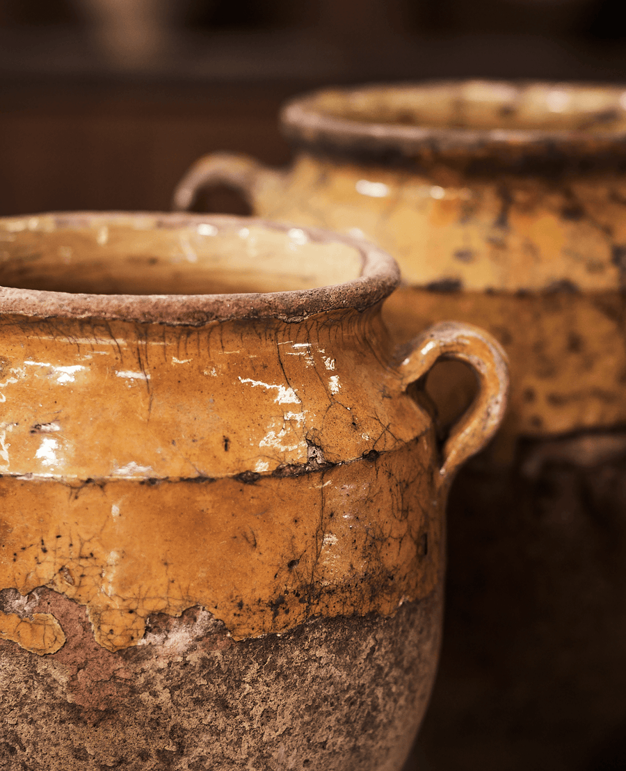 Antique Confit Jar - Yellow Ochre Glaze Assorted from France made of Ceramic