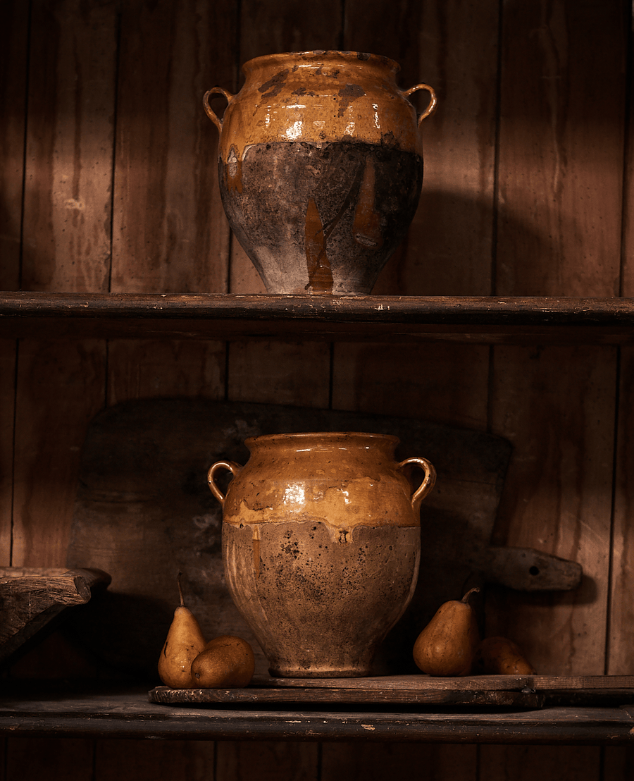 Antique Confit Jar - Yellow Ochre Glaze Assorted from France made of Ceramic